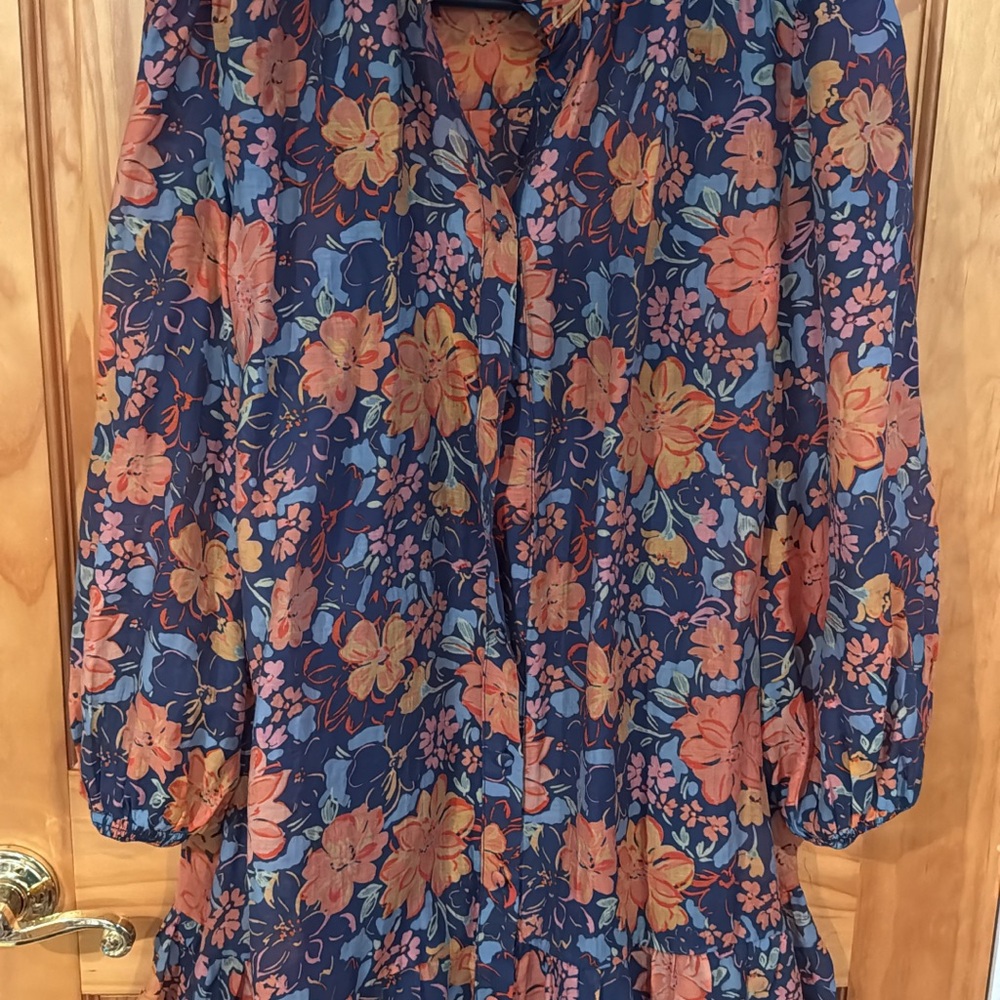 Fate Floral Long Sleeve Dress - Blue and Orange